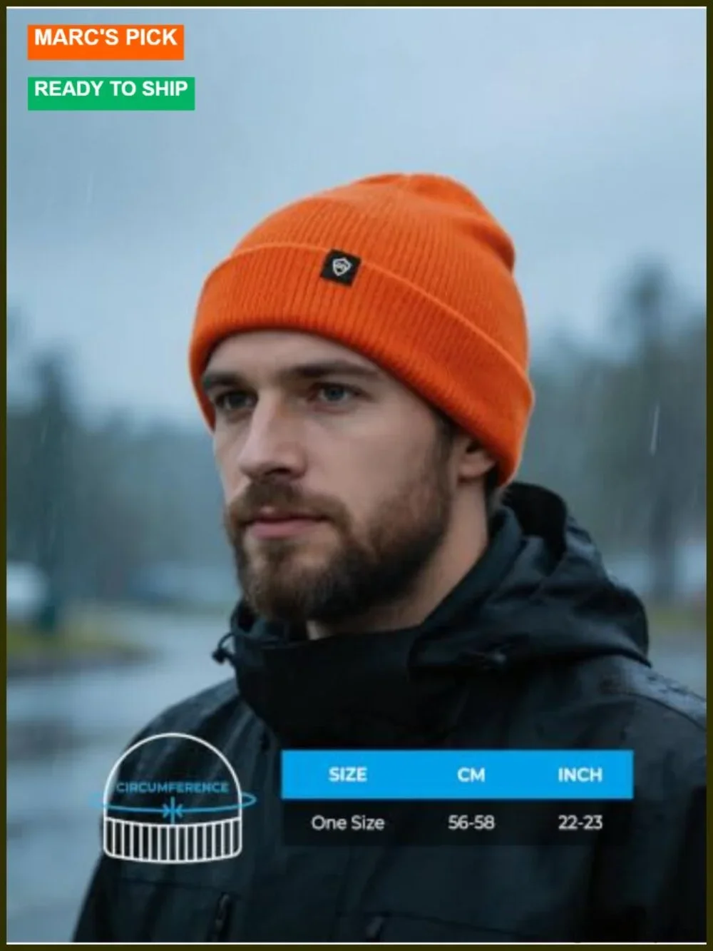 Waterproof Thermal Fleece-Lined Beanie Hat, Windproof Membrane